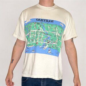 Vintage 1988 Oakville Ontario Map Travel Graphic Single Stitch Unisex T-Shirt XL